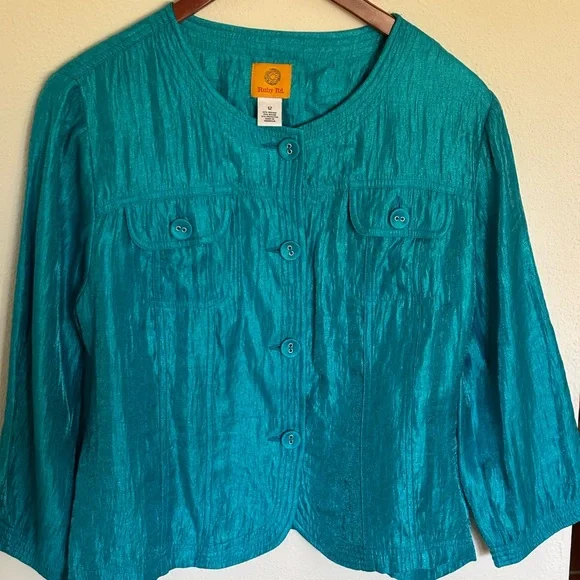 Ruby Rd. Teal Button-Up Top - Picture 2 of 9
